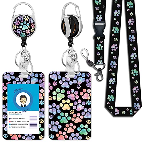 Puppy Dog Paw Lanyards For Id Badges, Cute Retractable Id Badge Holder With Detachable Lanyard, Fashionable Badge Reel Heavy Duty With 360 Degrees Rotate Carabiner Clip, Nurse Teacher Office Gifts #TOP3