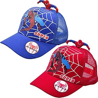 Miotlsy Children's Baseball Caps Kids Cartoon Peaked Cap, Spider Man Design One Size Baseball Cap for Summer Baseball Caps Summer Sun Hats with Velcro FasteningRed and Blue