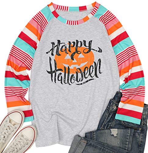 Plus Size Funny Halloween Shirt for Women Long Sleeve Halloween Raglan Baseball Tee Shirt Top (X-Large, Multicolor)