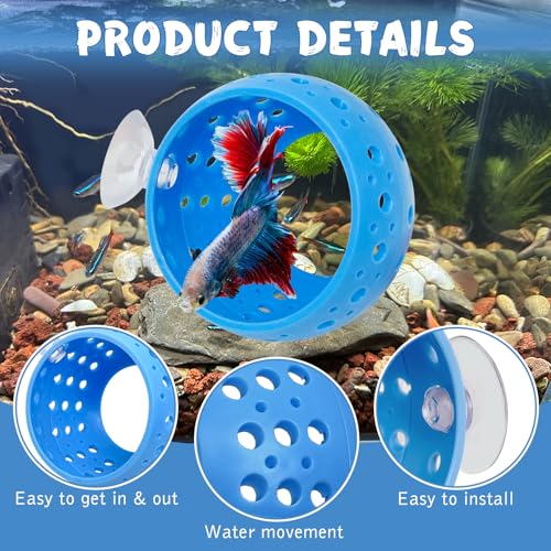 Image of Fhiny Betta Hideout, 2 PCS Aquarium Fish Tunnel with Suction Cup Tank Tunnel Shrimp Cave Aquarium Ornament Fish Tank Accessories for Shrimp Betta Guppy Hiding Resting (Blue)