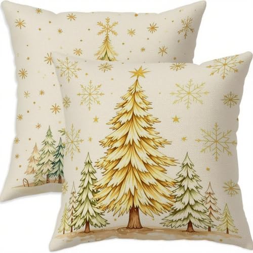 Housse coussin Noël 70x70cm imperméable double face dorée en lin - 2