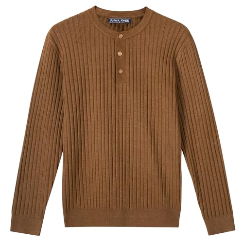 PJ PAUL JONES Mens Sweater Casual Henley Pullover Cable Knitted Sweater
