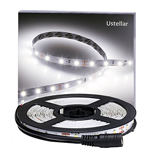 Ustellar LED Light Strip, 300 Units SMD 2835 LED Tape, 6000K Daylight White, 16.4 Foot/ 5 Meter 12V LED Ribbon,  Non-waterproof Flexible Lighting Strips, DIY Holiday Home Kitchen Car Bar Indoor