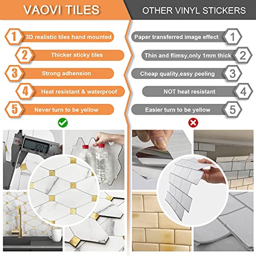 Vaovi Stick On Backsplash For Kitchen,Backsplash Tiles Peel And Stick Bathroom Wall Tiles Adhesive Marble Mosaic Stickers(10Pcs,White Gold) #TOP6