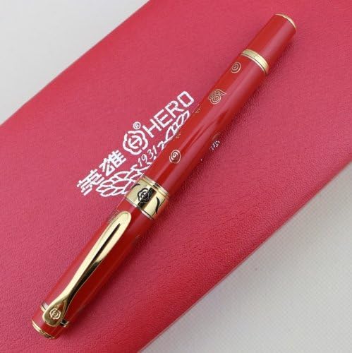 Gullor Senior Fountain Pen HERO 88 Red Jubilant With Golden Chinese 'FU' (Blessing) Iridium Nib + Gift Box
