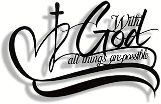 With God All Things Are Possible Metal Art - Scripture Metal Wall Art with Bible Verses, Christian Inspirational Word Decor for Home, Office & Church- Black Religious Hanging Sign for Living Room (A)