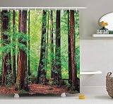Gaakvrr Duschvorhang, grüner Wald, Rotholz, Baum, Naturlandschaft, wasserdicht, Badezimmervorhang-Set mit 12 Haken (200 x 180 cm)
