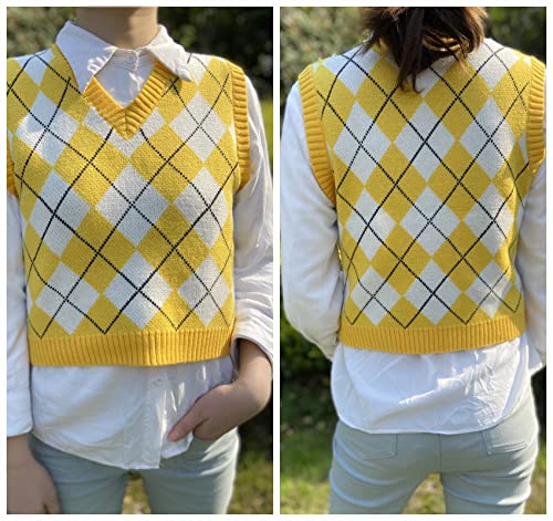 Image of Women's Sweater Vest,Y2K Sleeveless Pattern Preppy Style Knitted Crop Tank Top for Girl