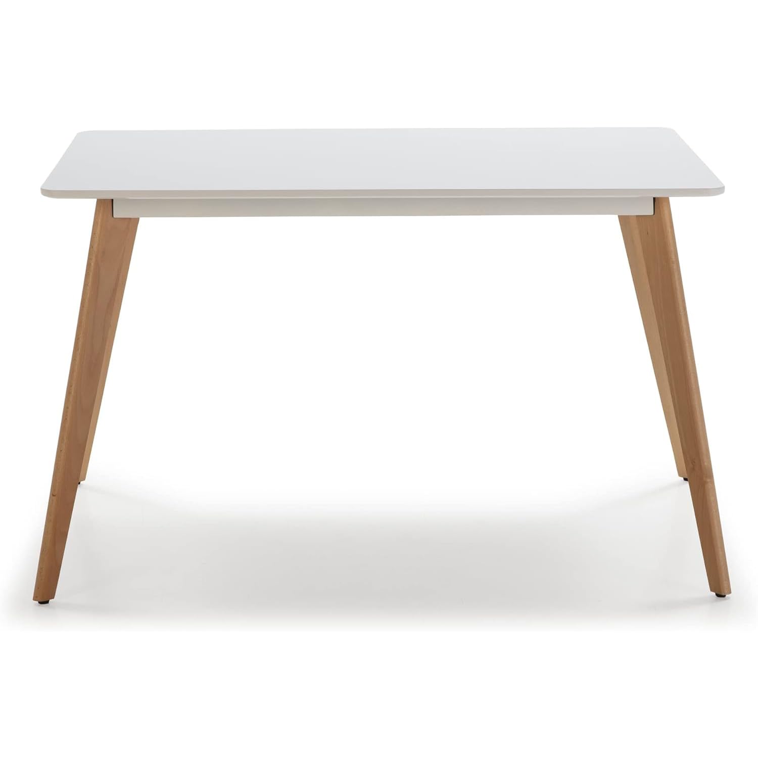 Mesa Comedor, Mesas de Cocina Estilo Nórdico, Diseño Resistente, Duradero y Ligero, Tablero MDF Blanco Mate, Patas de Madera de Haya, 120 x 80 x 75 cm