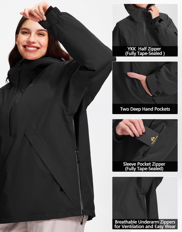 Pioneer Camp Snowboardjacke Damen Wasserdicht Winddicht Atmungsaktiv Warm Winterjacke mit Kapuze und Abnehmbarer Schneefang – Baggy Funktionelle dope skijacke für Ski Snowboard