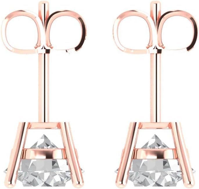 14K Rose Gold Plated 925 Sterling Silver Push Back Dainty Stud Earrings for Women - 4 cttw Round Cut White Sapphire - Image 4
