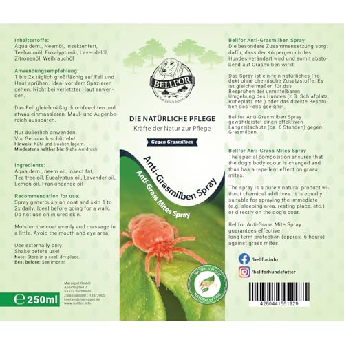 Bellfor Grasmilben Schutz-Set für Hunde – Anti-Grasmilben Spray 250 ml mit Teebaumöl & Lavendelöl + Marsavet Wundsalbe 30 ml – Natürliche Pflege bei Hautreizungen