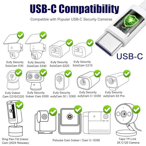 Image of 33FT USB C Extension Cable for CCTV WiFi Security Camera, Type-C Flat Charging Cord, Waterproof Power Supply Wire Compatible with Blink Mini 2 Blink Outdoor 4 Ring Indoor Cam Furbo 360,White