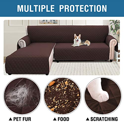 Sectional Couch Cover Waterproof L-Shaped Sofa Cover 1 Piece Reversible Couch Chaise Covers For Sectional Sofa With Elastic Straps Furniture Protector (Brown, Medium) #TOP1