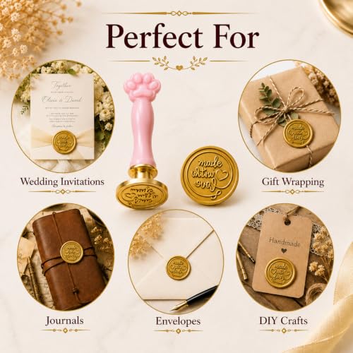 Image of Curated Cart Wax Seal Stamp| Vintage Brass Head with Pink Handle | MadeWithLove Design | Stamp for Envelope, Invitation, Wedding Card, Gift Wrapping & DIY Crafts Letter Sealing