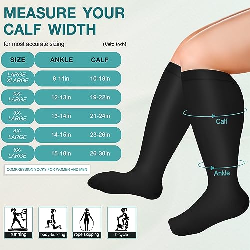 Iseasoo 3 Pairs Plus Size Compression Socks 20-30 Mmhg For Men And Women,Wide Calf Extra Large Socks,Prevent Swelling, Pain（ (2Xl, Black) #TOP2