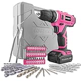Hi-Spec 50 Piece 12V Pink Drill Driver & Multi Bit Set. High Speed Cordless & Rechargeable Electric Power Drills & Screwdriver for Household DIY. Complete in a Carry Case