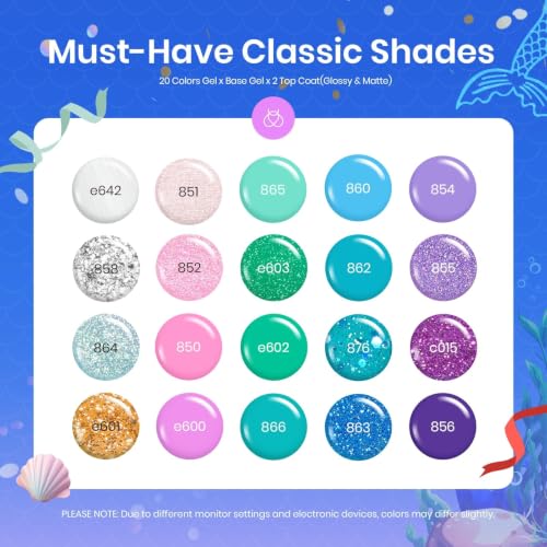 Image of Beetles Purple Gel Nail Polish Set, 20 Colors Mermaid Gel Polish | Blue Green Pink Purple Shimmer Glitter Mermaid Gel Polish Kit with Base Top Coat Soak off Uv Nail Art Spring Gifts for Women