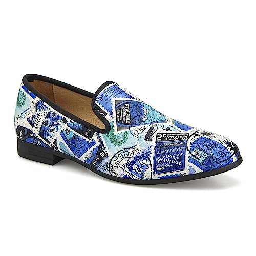 Meijiana Mens Shoes - Blue Leather Loafers for Men with Metal Buckle, Rubber Sole, Fashion Casual Dress, Perfect for Business, Party or Birthday - Stylish Mens Dress Shoes, Blue-47, 9.5 US