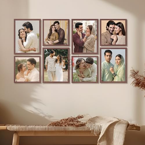 Image of Art Street Photo Frame Set of 8 Brown Wall Decor Collage Display Hanging Family Picture Frames Gallery Collection Decor Items Wall Mount Frames Birthday Anniversary Gift, 8x8 and 8x12 In