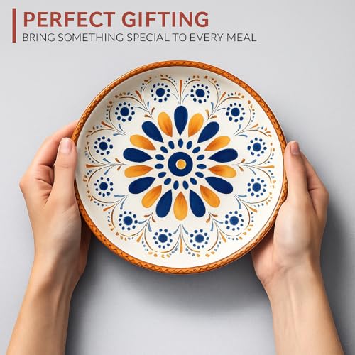 Image of Yelona Ceramic Dinner Set of 4 (2 Plates & 2 Bowls) for Snacks, Rotis, Pasta, Salads & Everyday Meals - Handcrafted Porcelain with Floral Design | Microwave & Dishwasher Safe Dinnerware (Abstract)