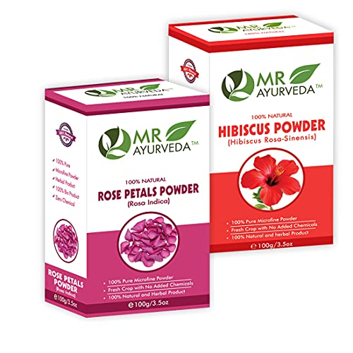 Image of MR Ayurveda Hibiscus Powder and Rose Petals Powder for Glowing Skin & Healthy Hair - Combo Pack (100 Grams Each)