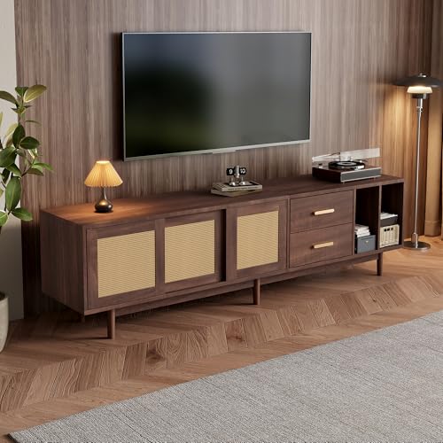 BTM Rattan TV-Schrank 190x40cm mit 6 Beinen Lowboard für 75-Zoll-TV...