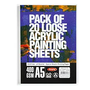 Anupam Professional Acrylic Painting Sheets A5 Acid Free Paper for Artists Students -400 GSM 20 Sheet (White)