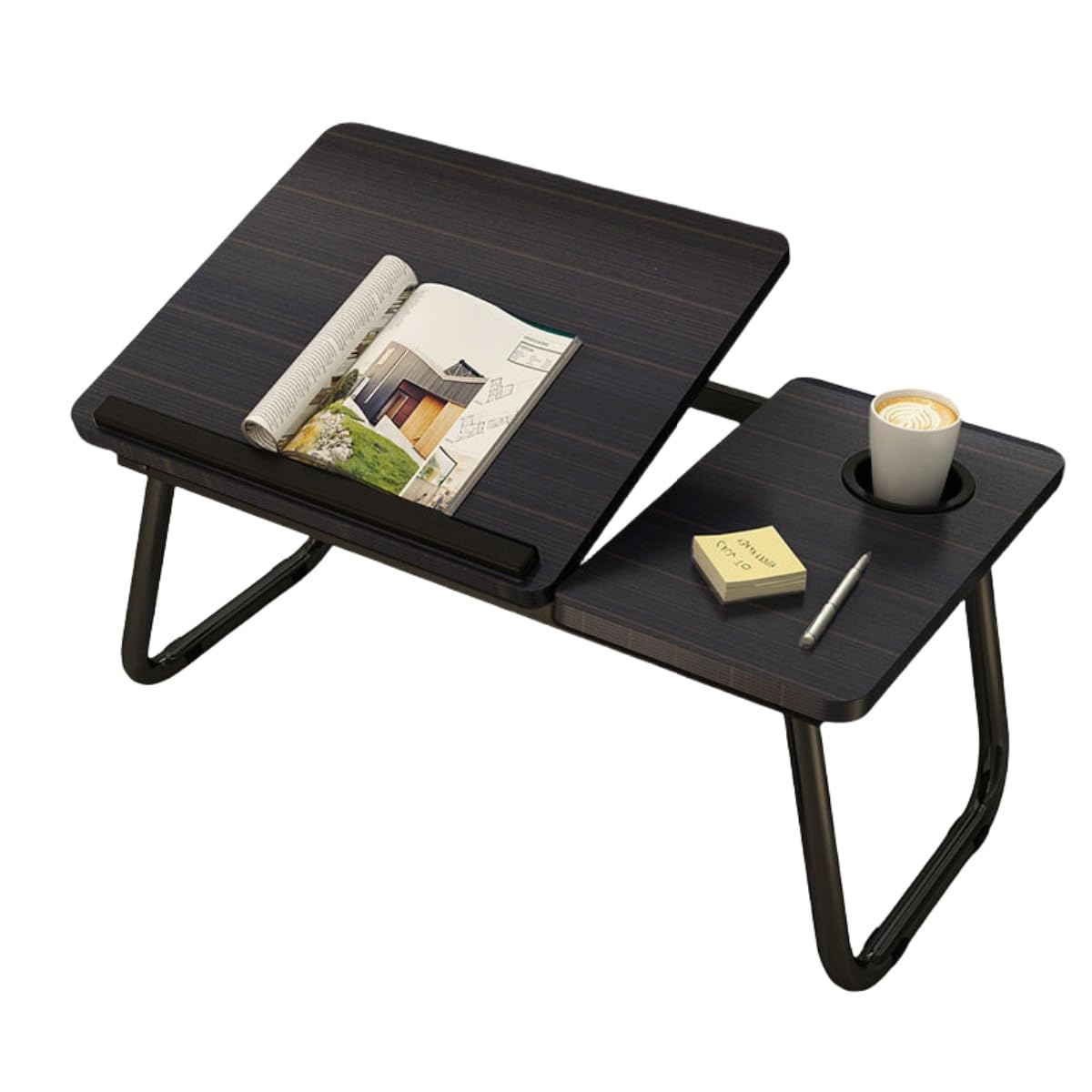 Aokraty Foldable Laptop Desk for Bed & Couch - Adjustable Height & Tilt Lap Desk with Cup Holder, Non-Slip Surface - Portable Bed Table Tray for Working, Reading, Eating, Gaming (Black)