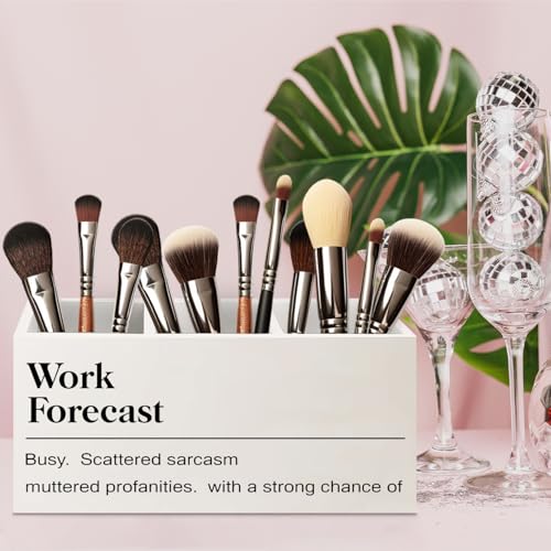 Image of Funny Work Forecast Wooden Pen Pencil Holder for Office Desk Accessories, Gifts for Work Friends Women Men, Coworkers Gifts Makeup Brush Toothbrush Holder Organizer