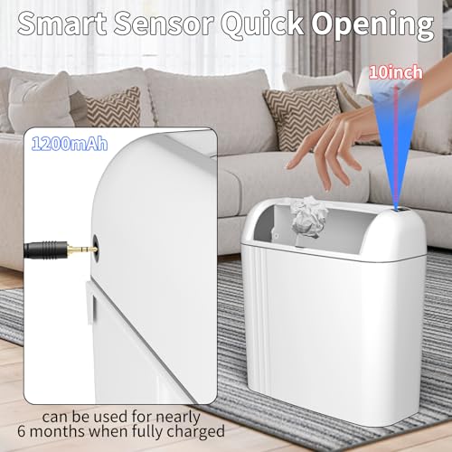 Image of Smart Trash Can with Lid, 3.5 Gallon Infrared / Vibration Sensing Electric Garbage Can, Waterproof Automatic Trash Bin, Inteligent Induction Wastebasket for Bathroom, Bedroom, Powder Room, Living Room