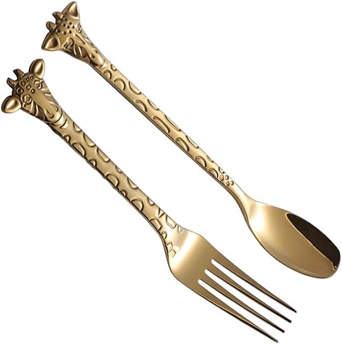 Miniatura 7 de Juego de 2 cucharas y tenedores de postre de acero inoxidable con diseño de dibujos animados para pastel de café y aperitivos, uso en el hogar y en