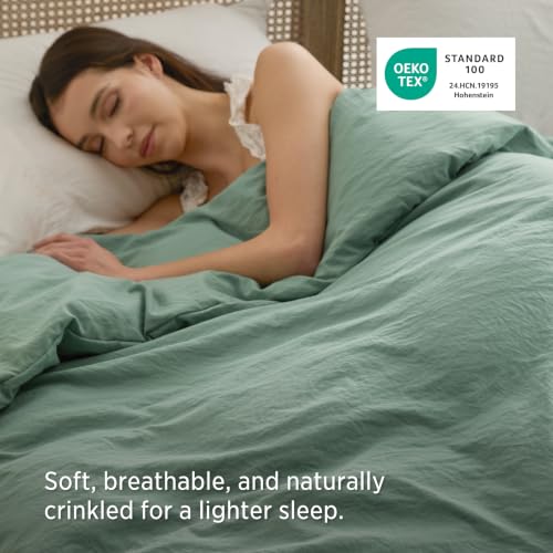 Image of Bedsure Prewashed Duvet Cover Only, Cotton-Like Feel, Sage Green, Queen