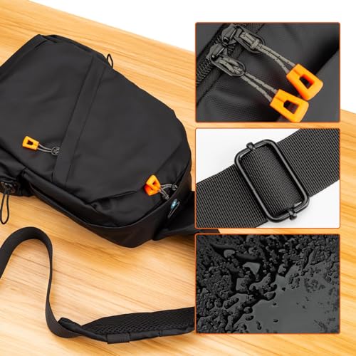 شنطة ظهر كروس للرجال مقاومة للماء وخفيفة الوزن بحزام واحد وتصميم فتحة USB خارجية كتف قابلة للتعديل للسفر وركوب الدراجات والرياضة في الهواء الطلق اسود من اكسيفور