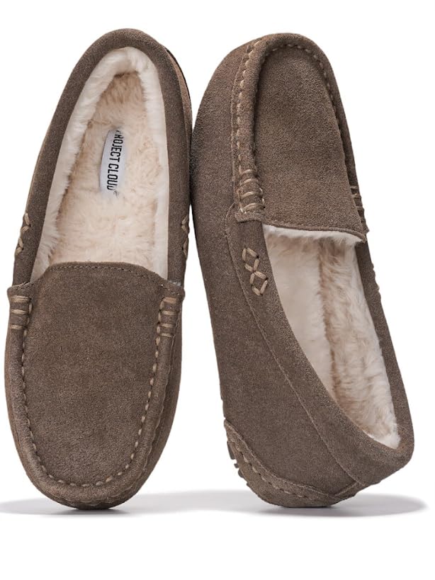 Image of Project Cloud 100% Genuine Leather Slippers for Women - Fur Lined Outdoor Slippers for Women Footwear with Memory Foam - Stylish Womens Moccasin (Cathi)