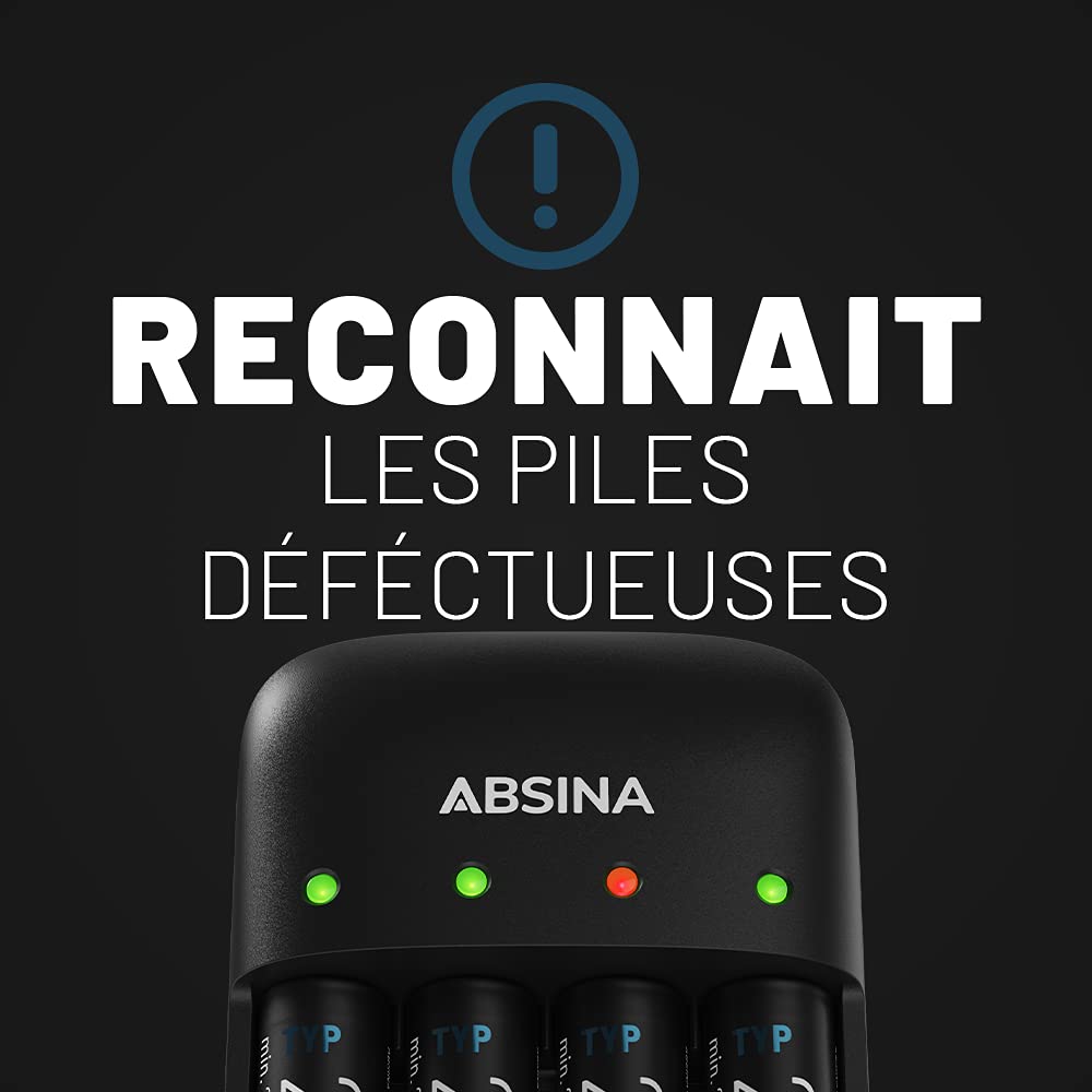 ABSINA Chargeur de Piles Rechargeables AA AAA & 9V + 8X AAA 1150 Pile