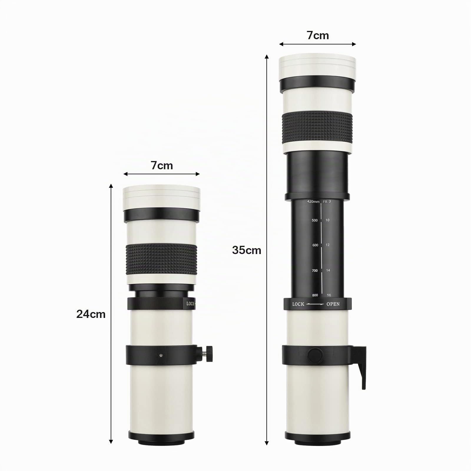 Super Teleobiettivo Zoom Manuale 420-800mm F/8.3-16 + Attacco T per G9 GH5 II GX7 GX8 GX9 GX850 G90 G91 G95 G100, E-M1 E-M5 E-M10 I II III E-PM2 E-PM1 Pen -F Fotocamera DSLR