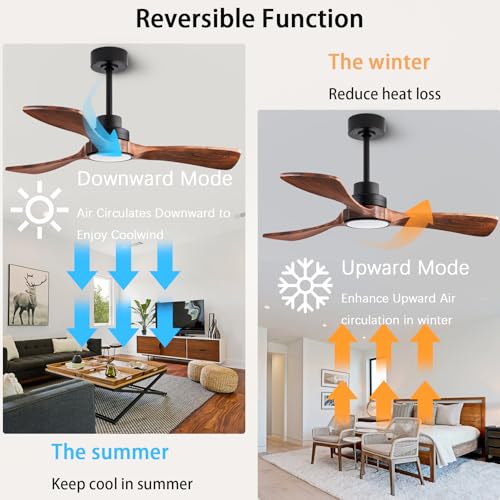 Image of 42-inch Silent Ceiling Fan Light with Remote Control, 3CCT, Walnut Finish