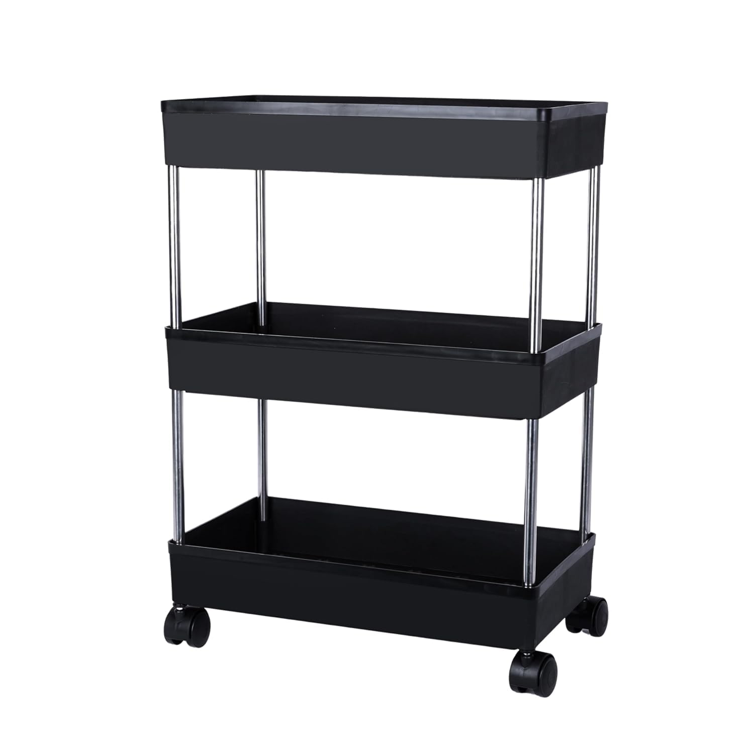3 Tier Kitchen Trolley Organizer Rolling Storage Cart Metal Utility Rack with Wheels Multipurpose Fruit Vegetable Basket Stand for Pantry Bathroom Laundry Office Black-image-25