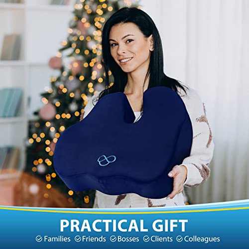 Image of BlissTrends Seat Cushion,5.2in Thick Memory Foam Cushions for Office Chair, Car Seat, Airplane, Relieving Pressure Tailbone Sciatica Back Pain for Long Sitting Office Workers, Car Drivers Blue