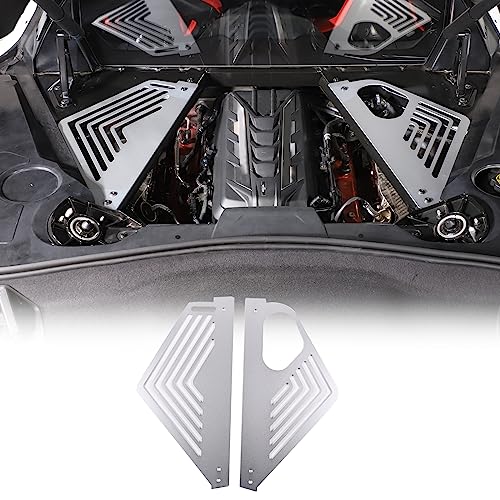 Image of Daeiclru Engine Bay Panel Cover Compatible with Chevrolet Corvette C8 2020-2023, Aluminium Engine Protector Splash Shield, Left Right Engine Case Guards (Silver)