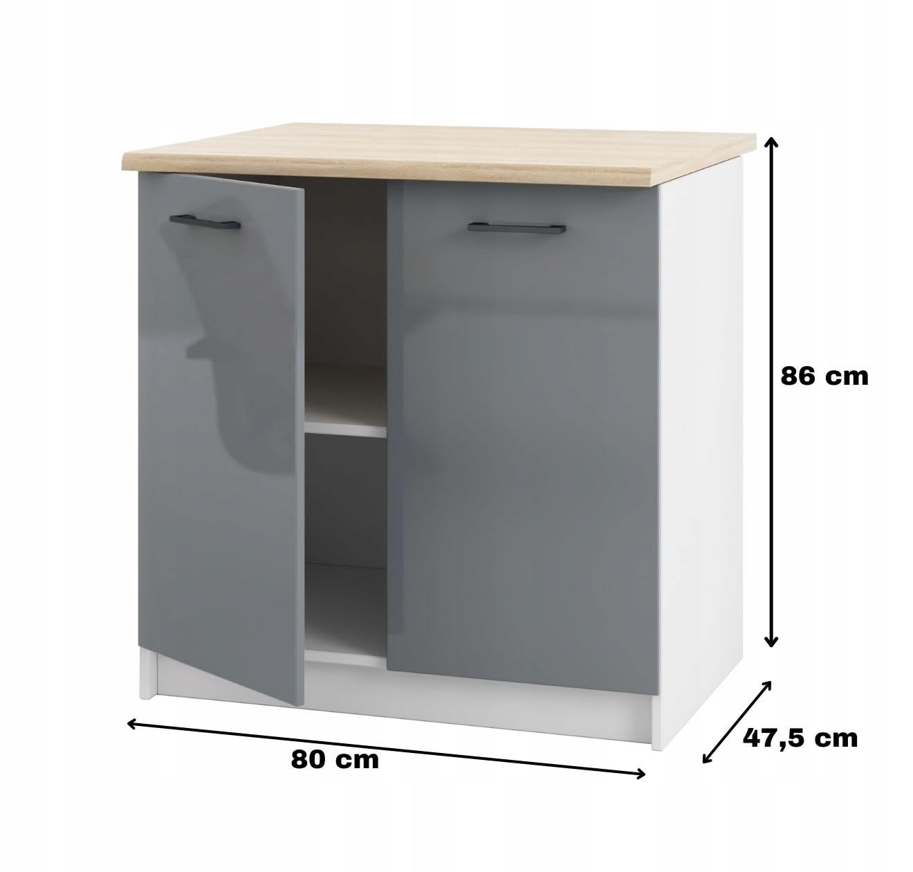 Schrank mit Arbeitsplatte 80 cm für die Küche - stehender Unterschrank mit MDF-Fronten und Arbeitsplatte Sonoma-Eiche - mit 2 Türen und 96 mm Griffbohrungen - einfach montierbar