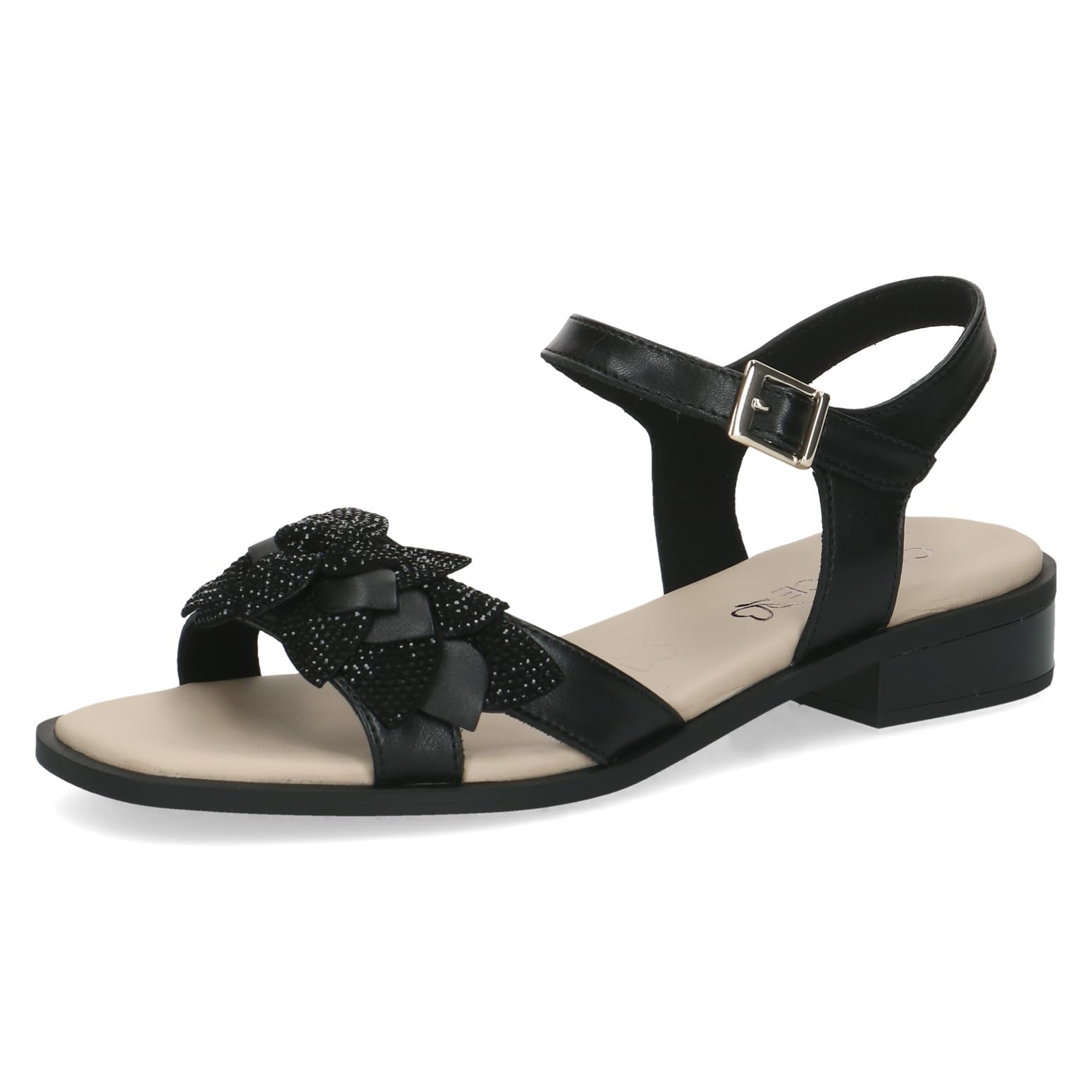 Caprice women's heeled sandal in leather, Black (BLACK COMB), 6.5 UK