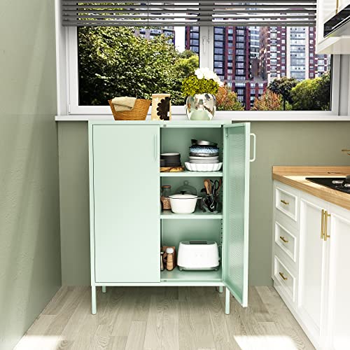 Holtico 42“ Metal Storage Cabinets,Sideboard Buffet Cabinet,Adjustable Metal Cabinets With Doors And Shelves,Modern Metal Cabinet For Garage,Office,Kitchen,Living Room,Mint Green #TOP6