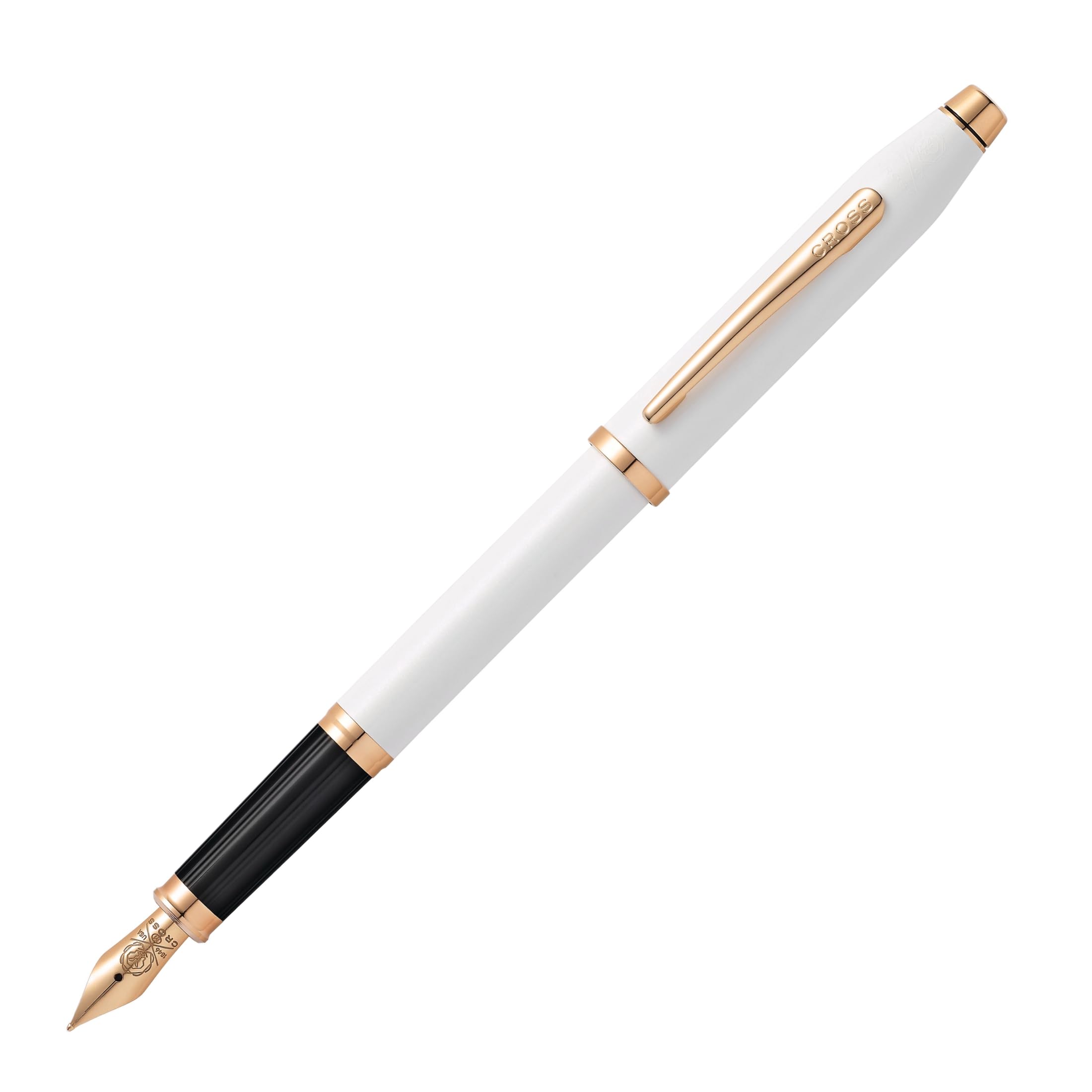 CROSS Century II Pearlescent White Lacquer Fountain Pen with Rose-Gold Tone Appointments and Stainless Steel Medium Nib plated with Rose-Gold PVD