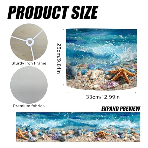 Image of Nuxovilar Lamp Shades Set of 2, 13 inch Top x 13 inch Bottom x 10 inch High (Spider) | Large lamp shades coastal shell wave design beach house bathroom patio covers light (Wave)