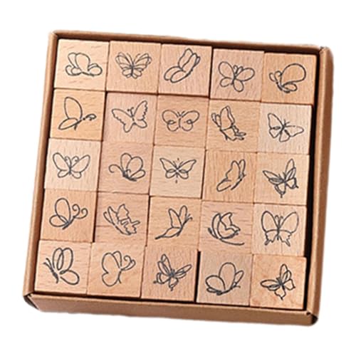 Generic 25個 木製スタンプ 多様なパターン スタンプセット 丈夫 クラフトスタンプ DIY用 ゴム印 軽量 クリエイティブ 持ちやすい 子供の誕生日、ホリデーギフトに適用, 蝶