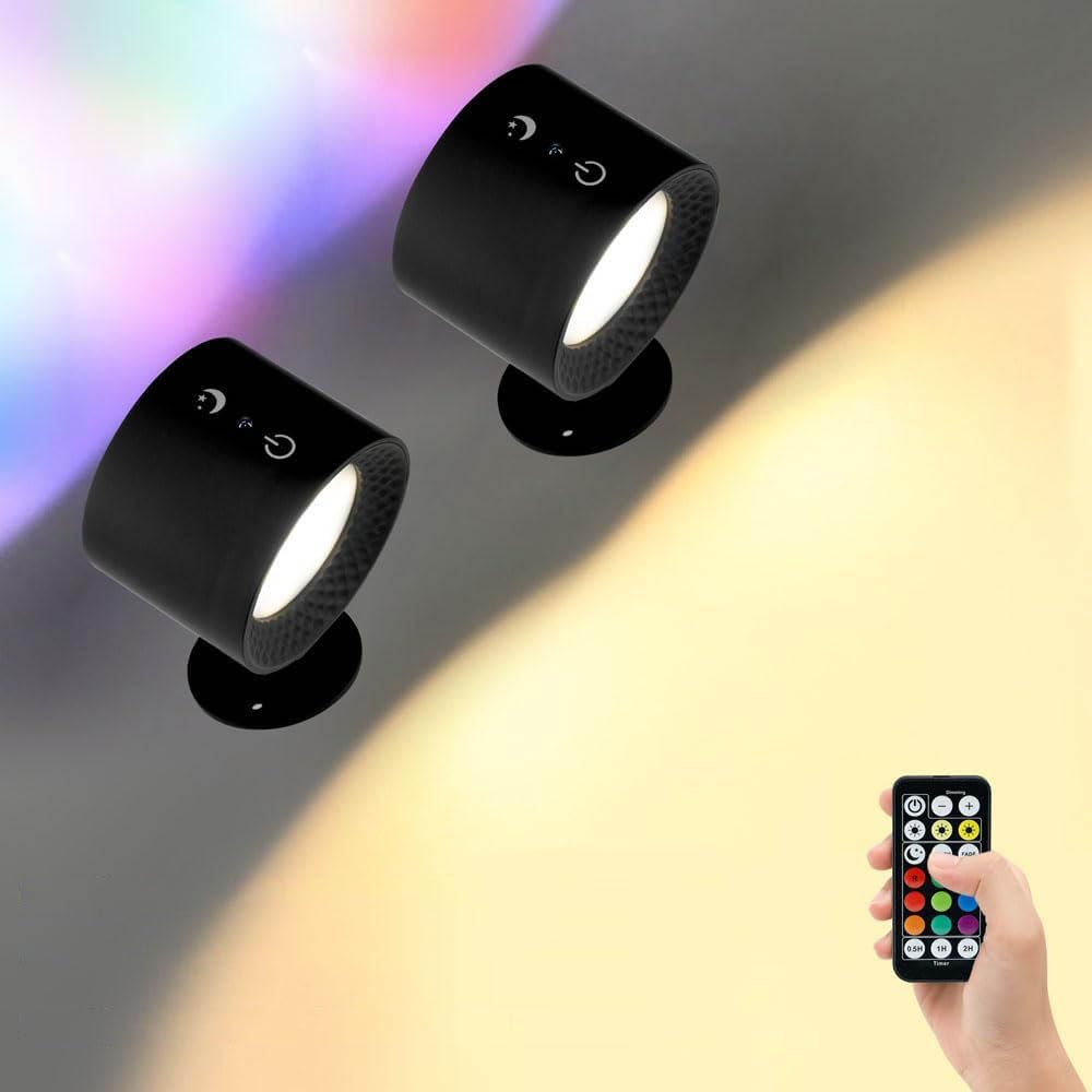KXEcoLife Glow-right Lights – Smart Magnetic Wall Lamp, Indoor Everywhere Light 3 Color Temperatures or 7 Colors Dimmable,Rechargeable 360° Rotation Cordless LED Double-Sided Lamp,black RGB