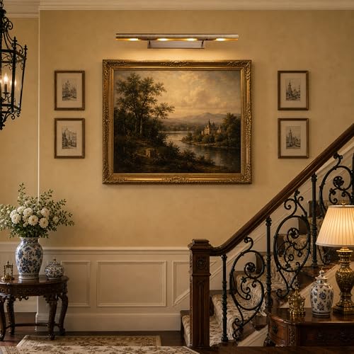 Image of 30 inch Picture Light for Wall, Hardwired Bronze Picture Light Art Light Non-Battery 270 Dimmable Vintage Picture Lights for Museum Library Display, Gold Gallery Art Light