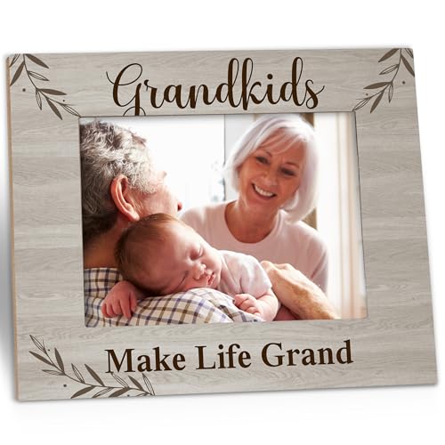 Grandparent Picture Frame Gift - New Grandparent Gifts, Best Grandma Birthday Mothers Day Gifts from Grandkids, Grandkids Wooden Picture Frame for Tabletop or Wall Hanging 5x7
